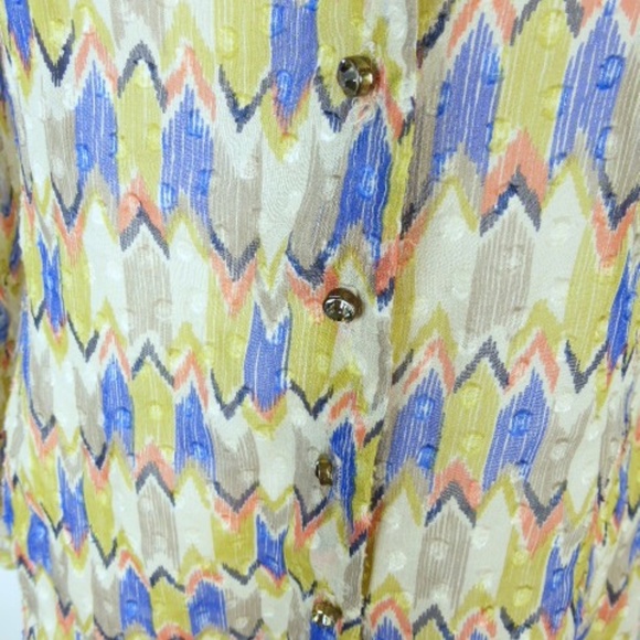 TWELFTH STREET CYNTHIA VINCENT print blue brown orange silk top USA 4 vintage - Picture 4 of 8